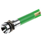 RS PRO Green Panel Mount Indicator, 12V c.c., 8mm Mounting Hole Size, Solder Tab Termination, IP67