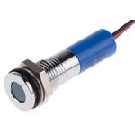 RS PRO Blue Panel Mount Indicator, 12V dc, 8mm Mounting Hole Size, Lead Wires Termination, IP67