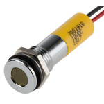 RS PRO Yellow Panel Mount Indicator, 12V dc, 8mm Mounting Hole Size, Lead Wires Termination, IP67