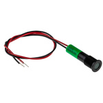 RS PRO Green Panel Mount Indicator, 220V ac, 8mm Mounting Hole Size, Lead Wires Termination, IP67