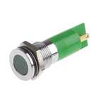 RS PRO Green Panel Mount Indicator, 12V dc, 14mm Mounting Hole Size, Solder Tab Termination, IP67