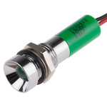 RS PRO Green Panel Mount Indicator, 12V dc, 8mm Mounting Hole Size, Lead Wires Termination, IP67
