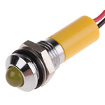 RS PRO Yellow Panel Mount Indicator, 24V dc, 8mm Mounting Hole Size, Lead Wires Termination, IP67