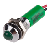 RS PRO Green Panel Mount Indicator, 220V ac, 8mm Mounting Hole Size, Lead Wires Termination, IP67