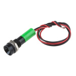 RS PRO Green Panel Mount Indicator, 110V ac, 8mm Mounting Hole Size, Lead Wires Termination, IP67