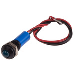 RS PRO Blue Panel Mount Indicator, 220V ac, 8mm Mounting Hole Size, Lead Wires Termination, IP67