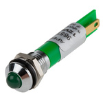 RS PRO Green Panel Mount Indicator, 12V dc, 8mm Mounting Hole Size, Faston, Solder Lug Termination, IP67