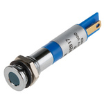 RS PRO Blue Panel Mount Indicator, 24V dc, 8mm Mounting Hole Size, Faston, Solder Lug Termination, IP67