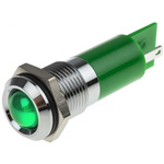 RS PRO Green Panel Mount Indicator, 220V ac, 14mm Mounting Hole Size, Faston, Solder Lug Termination, IP67