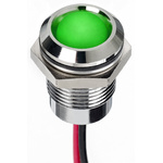 RS PRO Green Panel Mount Indicator, 1.8 → 3.3V dc, 14mm Mounting Hole Size, Lead Wires Termination, IP67