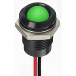 RS PRO Green Panel Mount Indicator, 1.8 → 3.3V dc, 14mm Mounting Hole Size, Lead Wires Termination, IP67