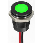 RS PRO Green Panel Mount Indicator, 12V dc, 14mm Mounting Hole Size, Lead Wires Termination, IP67