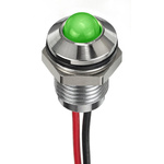 RS PRO Green Panel Mount Indicator, 12V dc, 8mm Mounting Hole Size, Lead Wires Termination, IP67