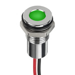 RS PRO Green Panel Mount Indicator, 1.8 → 3.3V dc, 8mm Mounting Hole Size, Lead Wires Termination, IP67