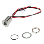 RS PRO Green Panel Mount Indicator, 21.6 → 26.4V dc, 10mm Mounting Hole Size, Lead Wires Termination, IP67