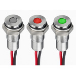 RS PRO Green, Red Panel Mount Indicator, 10.8 → 13.2V dc, 6mm Mounting Hole Size, Lead Wires Termination, IP67