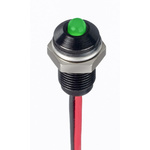 RS PRO Green Panel Mount Indicator, 10.8 → 13.2V dc, 6mm Mounting Hole Size, Lead Wires Termination, IP67