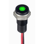 RS PRO Green Panel Mount Indicator, 10.8 → 13.2V dc, 6mm Mounting Hole Size, Lead Wires Termination, IP67
