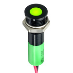 RS PRO Green Panel Mount Indicator, 12V dc, 8mm Mounting Hole Size, Lead Wires Termination, IP67