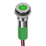 RS PRO Green Panel Mount Indicator, 12V dc, 8mm Mounting Hole Size, Lead Wires Termination, IP67