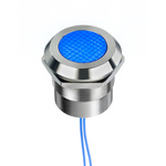 RS PRO Blue Panel Mount Indicator, 12 → 24V ac/dc, 25mm Mounting Hole Size, Lead Wires Termination, IP67, IP69K