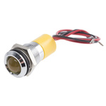 RS PRO Yellow Panel Mount Indicator, 12V dc, 14mm Mounting Hole Size, Lead Wires Termination, IP67