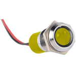 RS PRO Yellow Panel Mount Indicator, 220V ac, 14mm Mounting Hole Size, Lead Wires Termination, IP67