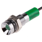 RS PRO Green Panel Mount Indicator, 12V dc, 6mm Mounting Hole Size, Lead Wires Termination, IP67