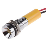 RS PRO Yellow Panel Mount Indicator, 12V dc, 8mm Mounting Hole Size, Lead Wires Termination, IP67