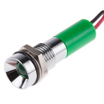 RS PRO Green Panel Mount Indicator, 24V dc, 8mm Mounting Hole Size, Lead Wires Termination, IP67