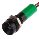RS PRO Green Panel Mount Indicator, 12V dc, 8mm Mounting Hole Size, Lead Wires Termination, IP67