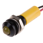 RS PRO Yellow Panel Mount Indicator, 12V dc, 8mm Mounting Hole Size, Lead Wires Termination, IP67
