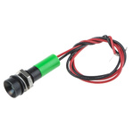 RS PRO Green Panel Mount Indicator, 220V ac, 8mm Mounting Hole Size, Lead Wires Termination, IP67