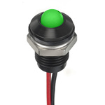 RS PRO Green Panel Mount Indicator, 12V dc, 8mm Mounting Hole Size, Lead Wires Termination, IP67