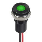 RS PRO Green Panel Mount Indicator, 1.8 → 3.3V dc, 8mm Mounting Hole Size, Lead Wires Termination, IP67