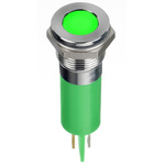 RS PRO Green Panel Mount Indicator, 12V dc, 14mm Mounting Hole Size, Faston, Solder Lug Termination, IP67