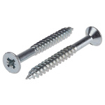 RS PRO Pozidriv Countersunk Steel Wood Screw Bright Zinc Plated, No. 10 Thread, 1.3/4in Length