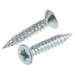 RS PRO Pozidriv Countersunk Steel Wood Screw Bright Zinc Plated, No. 8 Thread, 1in Length