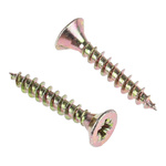 RS PRO Pozidriv Countersunk Steel Wood Screw Yellow Passivated, Zinc Plated, 5mm Thread, 30mm Length