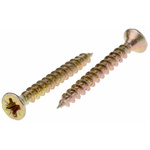 RS PRO Pozidriv Countersunk Steel Wood Screw Yellow Passivated, Zinc Plated, 4mm Thread, 35mm Length