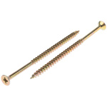 RS PRO Pozidriv Countersunk Steel Wood Screw Yellow Passivated, Zinc Plated, 5mm Thread, 100mm Length