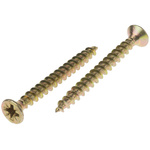 RS PRO Pozidriv Countersunk Steel Wood Screw Yellow Passivated, Zinc Plated, 6mm Thread, 60mm Length