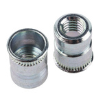 POP Clear Passivated, Galvanised, M6 Steel Threaded Insert, 10.16mm Depth 13.08mm