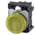 Siemens, 3SU1, Panel Mount Yellow LED Indicator, 22mm Cutout, Round, 110V ac