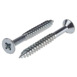 Pozidriv Countersunk Steel Wood Screw Bright Zinc Plated, No. 10 Thread, 1.3/4in Length