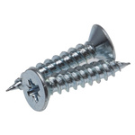 Pozidriv Countersunk Steel Wood Screw Bright Zinc Plated, No. 10 Thread, 1in Length