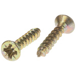 Pozidriv Countersunk Steel Wood Screw Yellow Passivated, Zinc Plated, 3.5mm Thread, 20mm Length