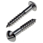 Slot Round Stainless Steel Wood Screw, A2 304, 4mm Thread, 25mm Length