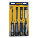Irwin 4 Piece Steel Bevel Edge Chisel Set, 6.0 mm, 13 mm, 19 mm, 25 mm Blade Width