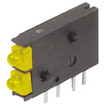 Dialight 571-0133-100F, Yellow Right Angle PCB LED Indicator, 2 LEDs, Through Hole 2.1 V